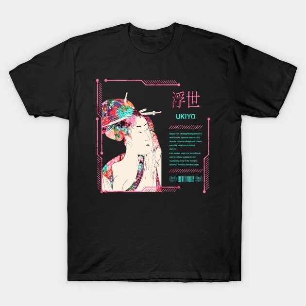 Japanese Retro Saying Ukiyo-e Vintage Geisha Traditional Kanji Character 644 T-Shirt by dvongart